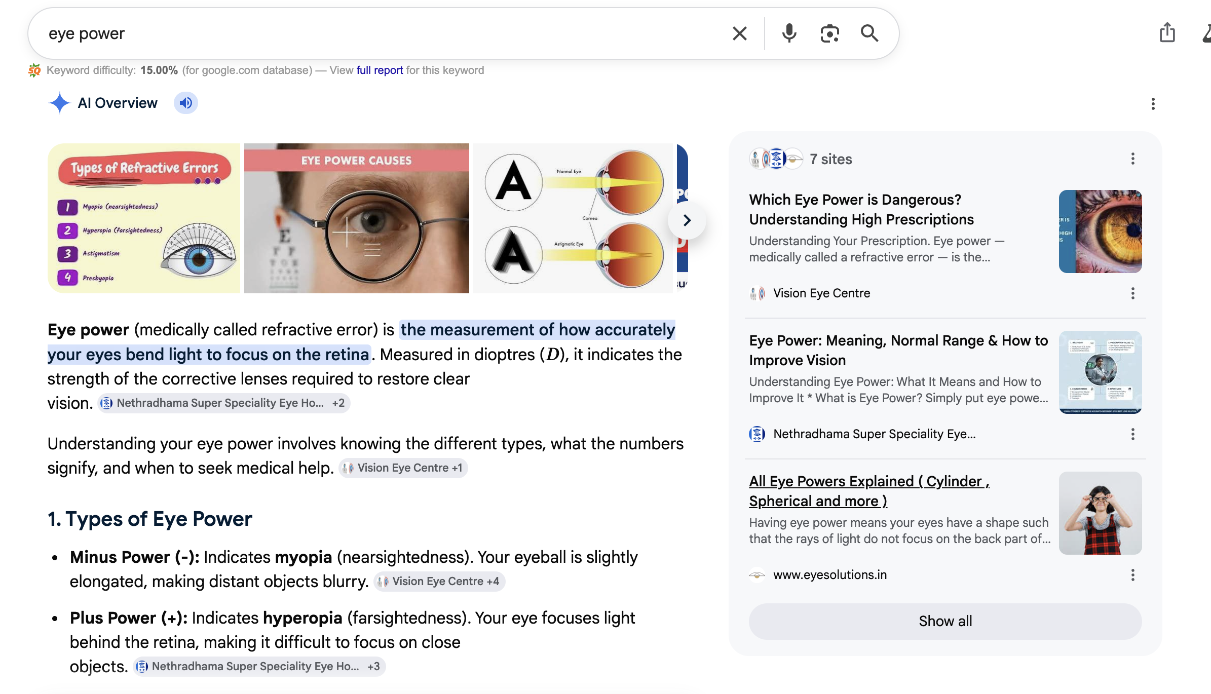 Eye Solutions AI Overviews ranking